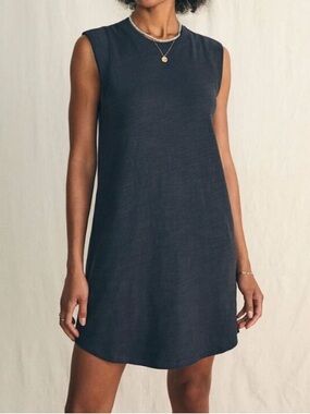 Faherty Sunwashed Slub Muscle Mini Dress Washed Black Organic Cotton M